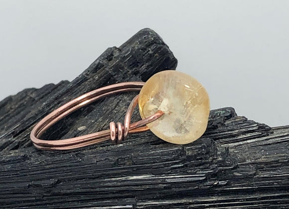 amethyst crystal copper wirewrapped bead ring