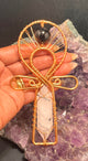 Quartz Crystal with Black tourmaline inclusion copper ankh