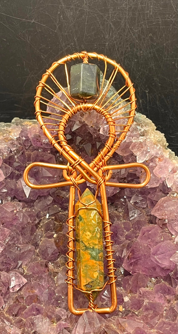 rhyolite crystal and jade copper ankh