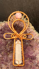 Selenite and Kunzite Copper Ankh