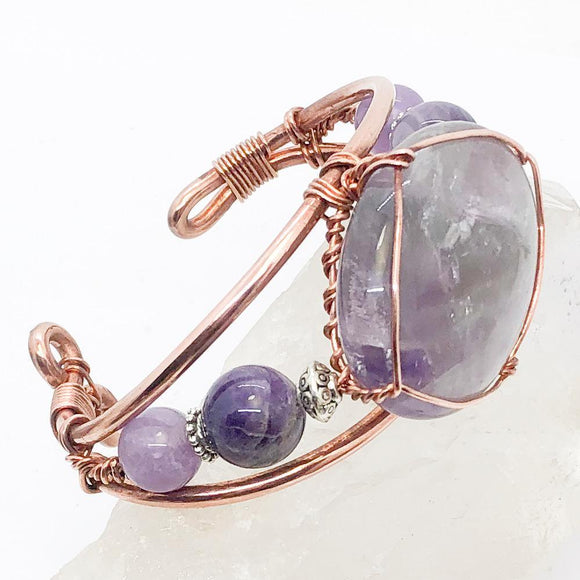 Amethyst Gallet Palm Stone Handmade Wirewrapped Copper Bracelet Crystal - Infinite Treasures, LLC