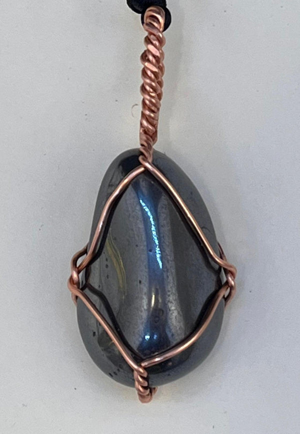 Hematite Copper Wirewrapped Pendant Necklace - Infinite Treasures, LLC