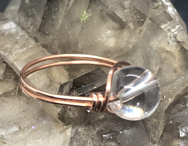 Clear Quartz Copper Bead Ring - Infinite Treasures, LLC