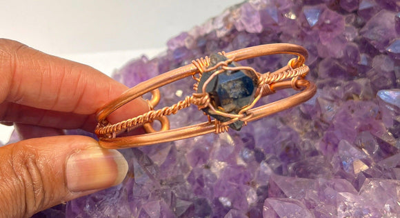 Double Terminated Smoky Elestial Quartz Crystal Wirewrapped Copper Bracelet - Infinite Treasures, LLC