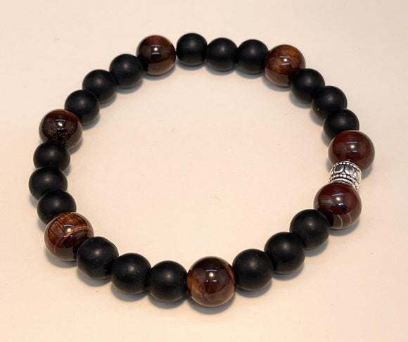 10mm Black Onyx with Red Faceted Tigers Eye Stretchy Bracelet - Infinite Treasures, LLC