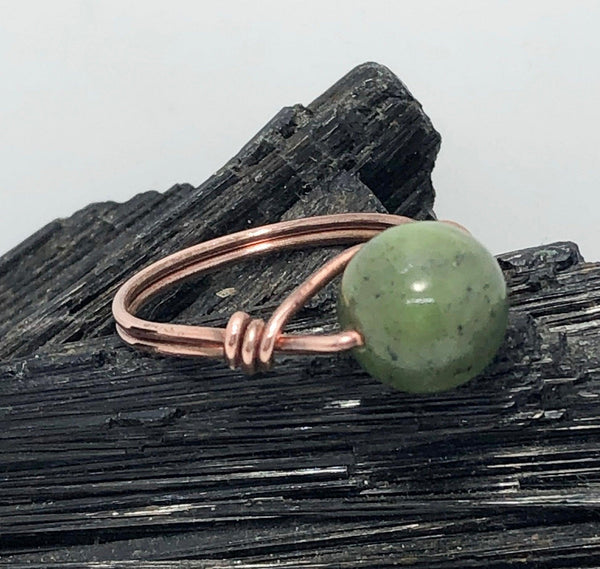 Canadian Green Jade Copper Bead Ring - Infinite Treasures, LLC