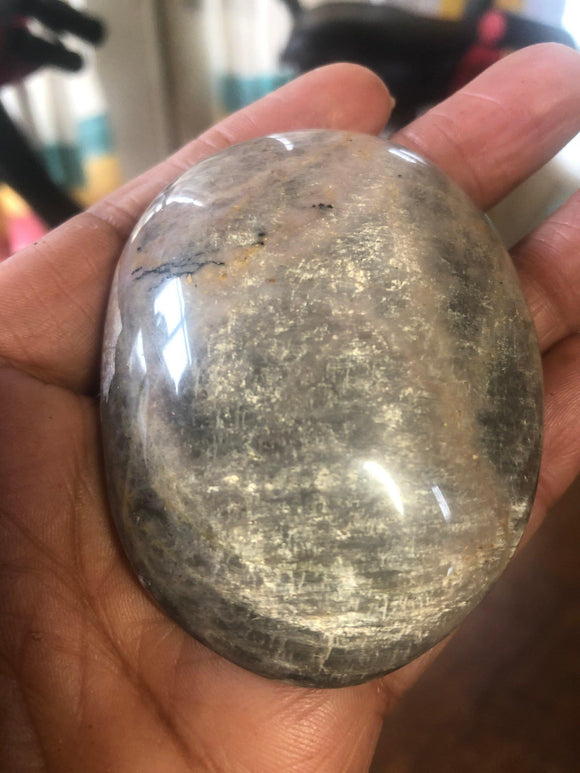 Black Moonstone Palm Stone 2 1/2-3 Inch - Infinite Treasures, LLC