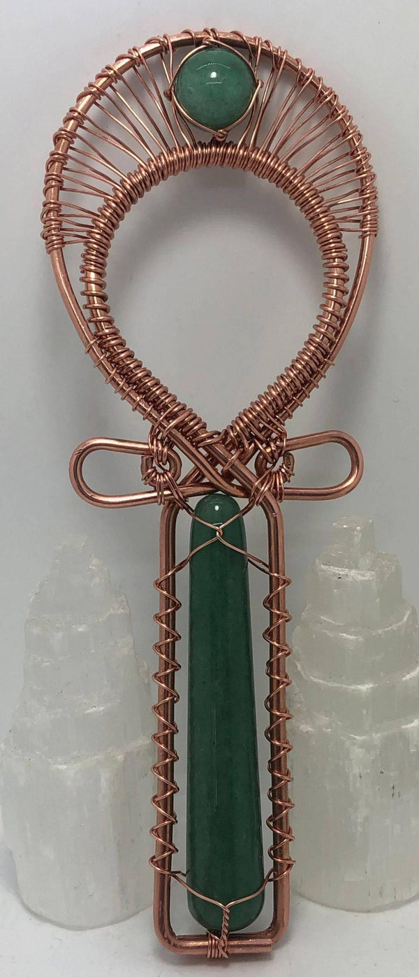 Green Aventurine Copper Crystal Healing Synergy Reiki Healing Ankh - Infinite Treasures, LLC