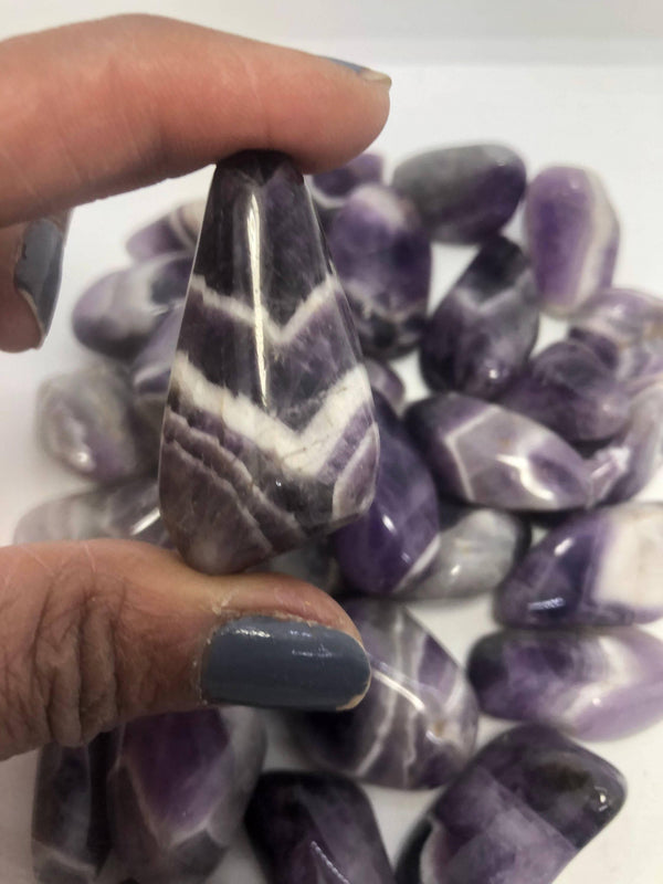 Chevron Amethyst Banded Dogtooth 1 1/2- 2 inch polished Trumble Stones Crystal - Infinite Treasures, LLC