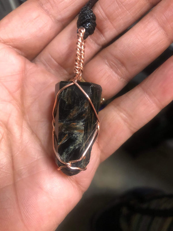 Black Tourmaline Cystal Healing Synergy Reiki EMF Protection Copper Wirewrapped Hand Made Pendant - Infinite Treasures, LLC