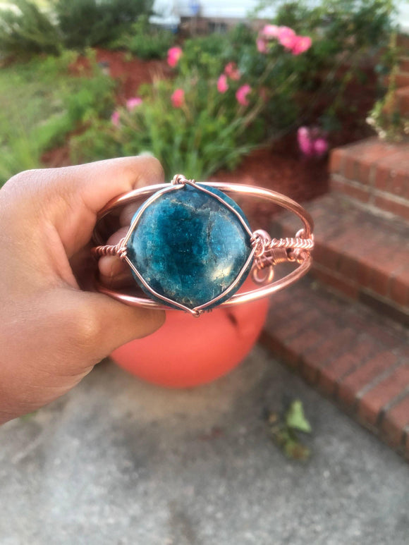 Apatite Crystal Copper Bracelet Wire wrapped Handmade - Infinite Treasures, LLC