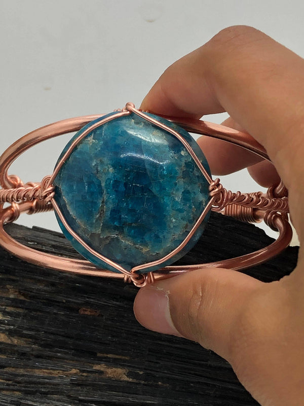 Apatite Crystal Copper Bracelet Wire wrapped Handmade - Infinite Treasures, LLC