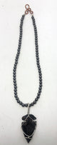 18 inch 6mm Hematite Beaded necklace with Apache Tear Obsidian Pendant - Infinite Treasures, LLC