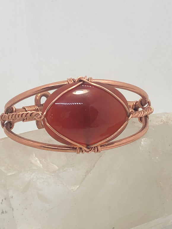 Carnelian  Copper Bracelet Wire wrapped Handmade - Infinite Treasures, LLC