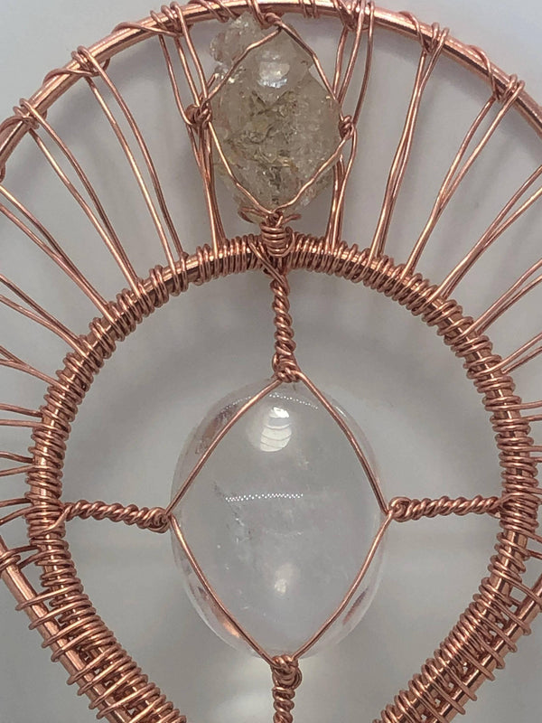 Lemurian Quartz Crystal with Moroccan Herkimer Diamond Handheld Ankh Coptic Cross Copper Hand Made - Infinite Treasures, LLC