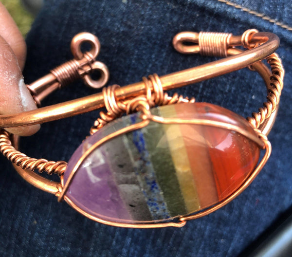 Chakra Stones Crystal Copper Bracelet Wire wrapped Handmade - Infinite Treasures, LLC