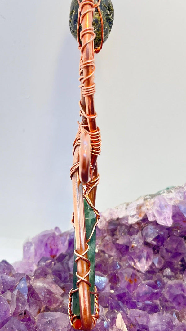 Epidote Crystal and Jade Copper POCKET Ankh - Infinite Treasures, LLC