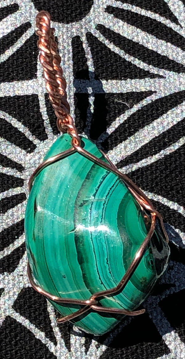 Malachite Tumble Stone Crystal Copper Wirewrapped Pendant - Infinite Treasures, LLC