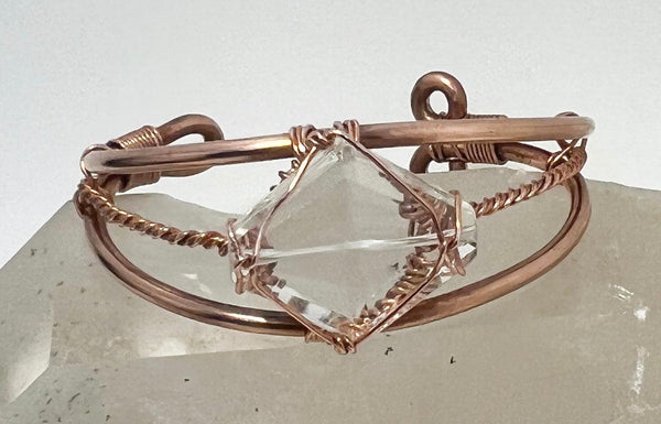 quartz, crystal, clear, bracelet, wirewrapped, copper
