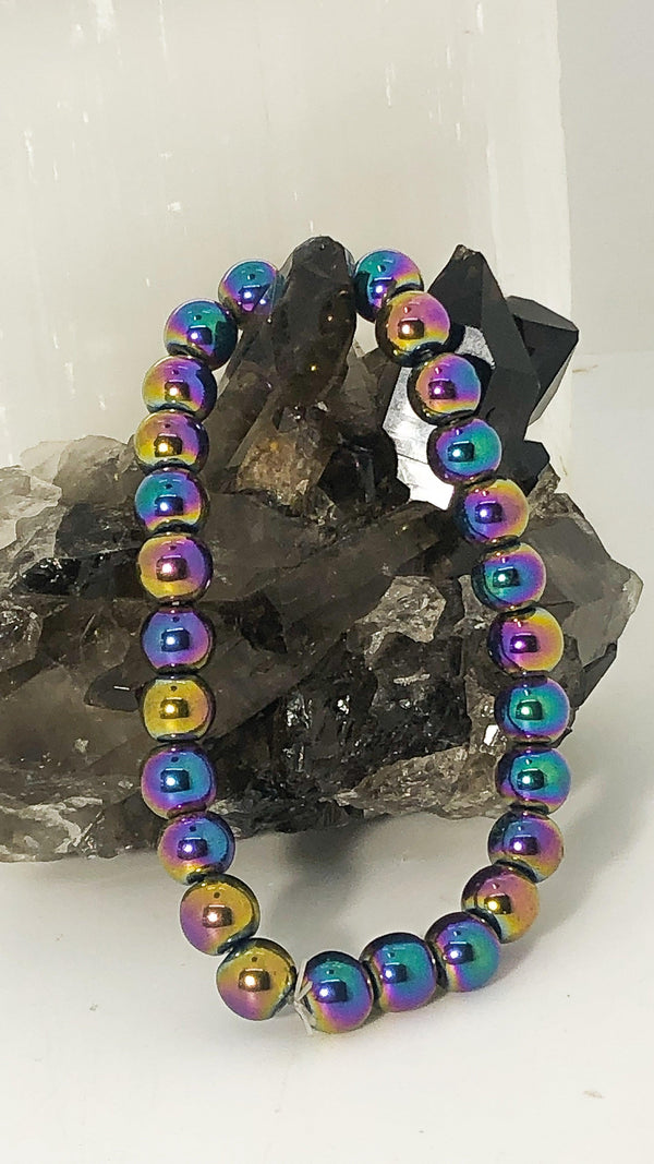 Rainbow Hematite Stretchy Bracelet - Infinite Treasures, LLC