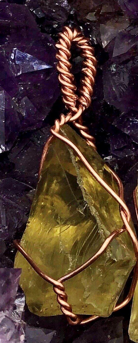 Rare Lemon Quartz 1 1/2- 2 Inch Crystal Copper Pendant - Infinite Treasures, LLC