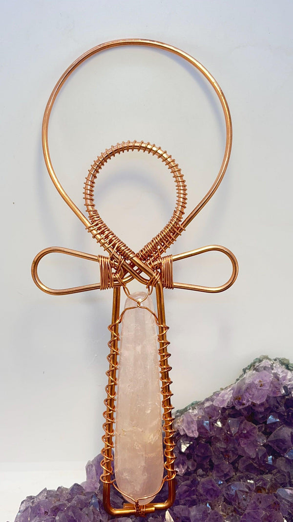 rose quartz crystal copper ankh
