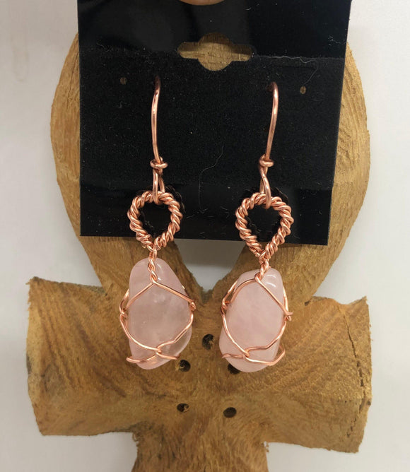 Gemstone Copper Wirewrapped Drop Dangle Earrings - Infinite Treasures, LLC