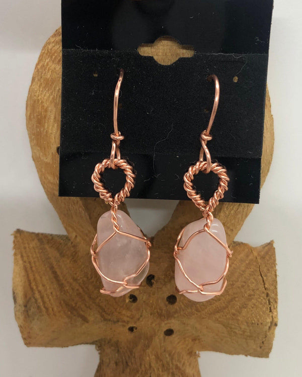 Gemstone Copper Wirewrapped Drop Dangle Earrings - Infinite Treasures, LLC