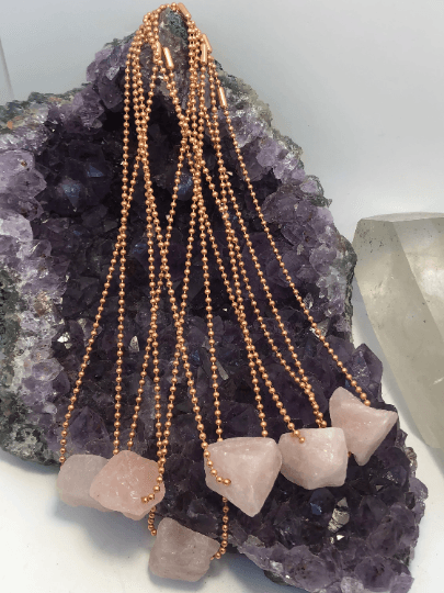 Rose Quartz Nugget on Copper Chain Necklace - Infinite Treasures, LLC
