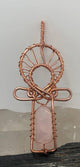 Rose Quartz Copper Egyptian Kemetic Coptic Cross Ankh Wirewrapped Wearable Pendant Necklace - Infinite Treasures, LLC