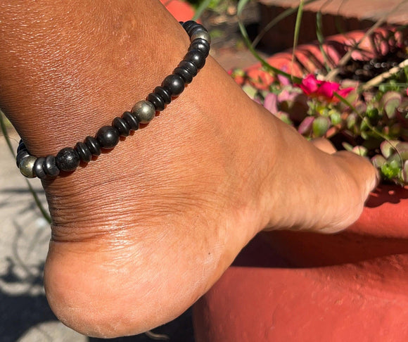 Shungite, pyrite, emf, protection, anklet, stretchy cord, 