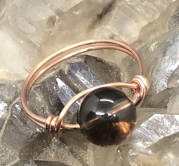 Smoky Quartz Copper Bead Ring - Infinite Treasures, LLC