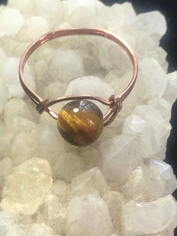 Tigers Eye Copper Bead Ring - Infinite Treasures, LLC