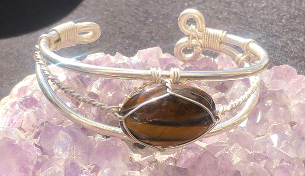 Tigers Eye Handmade Wirewrapped Copper or Sterling Silver or Brass Bracelet Crystal - Infinite Treasures, LLC